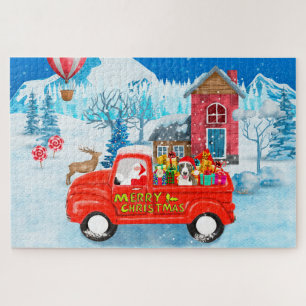 Bull Terrier Dog in Christmas Delivery Truck Schne