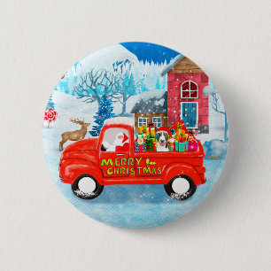 Bull Terrier Dog in Christmas Delivery Truck Schne Button