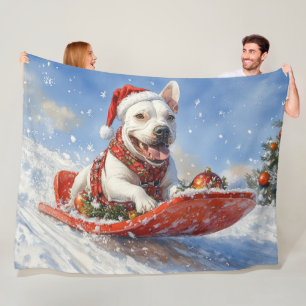 Bull Terrier Dog in Sledge Let it Schnee Weihnacht Fleecedecke