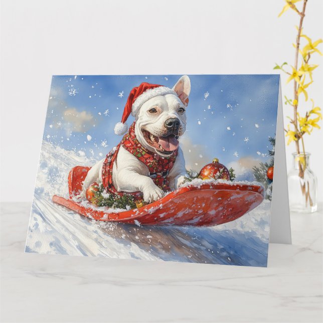 Bull Terrier Dog in Sledge Let it Schnee Weihnacht Karte (Gelbe Blume)