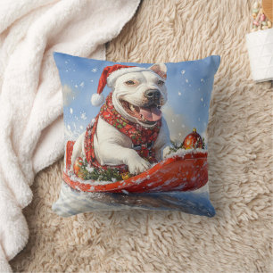 Bull Terrier Dog in Sledge Let it Schnee Weihnacht Kissen