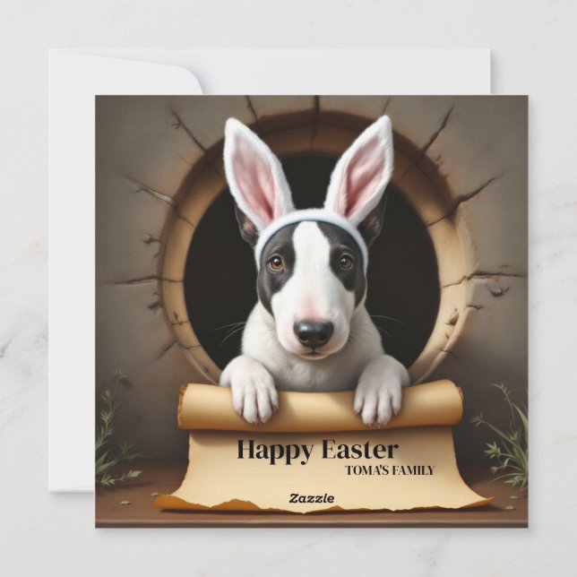 Bull Terrier dog - mit Familienname Feiertagskarte (Rückseite)