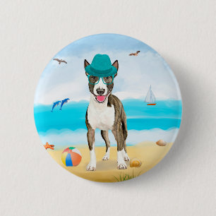 Bull Terrier Dog on Beach Button