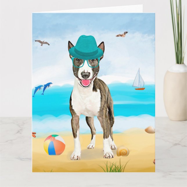 Bull Terrier Dog on Beach Karte (Vorderseite)