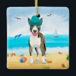 Bull Terrier Dog on Beach Keramikornament<br><div class="desc">Ein niedlicher Hund am Strand ist eine Geschenkidee für jemanden,  der diese Hundezucht Liebe.</div>