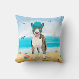 Bull Terrier Dog on Beach Kissen