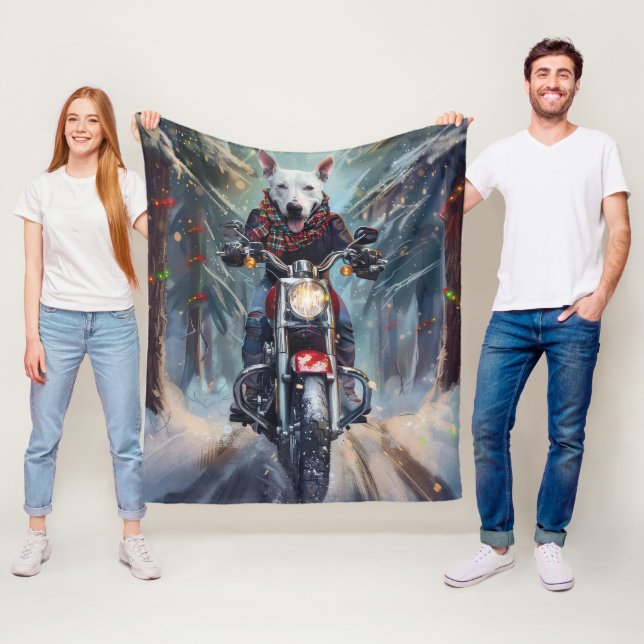 Bull Terrier Dog Riding Motorrad Weihnachten Fleecedecke (Beispiel)