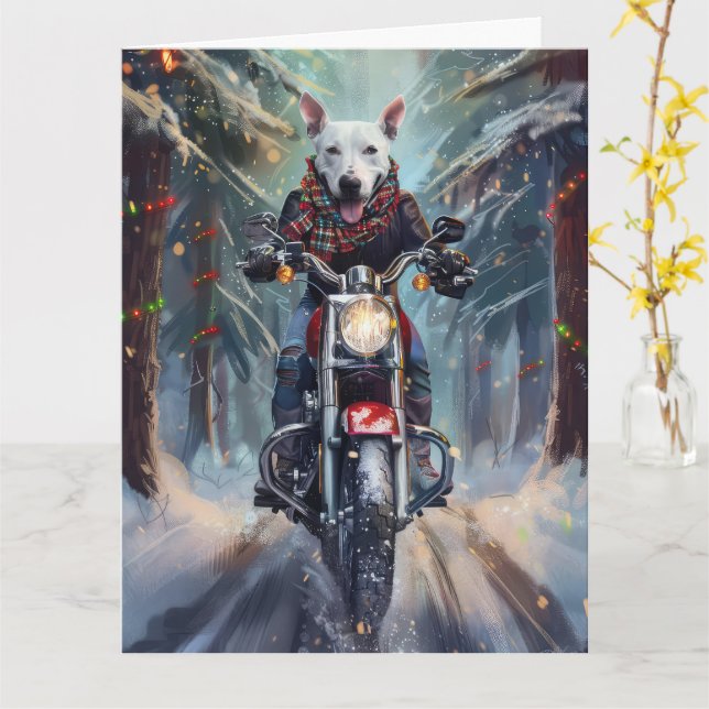 Bull Terrier Dog Riding Motorrad Weihnachten Karte (Gelbe Blume)