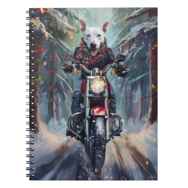 Bull Terrier Dog Riding Motorrad Weihnachten Notizblock (Vorderseite)