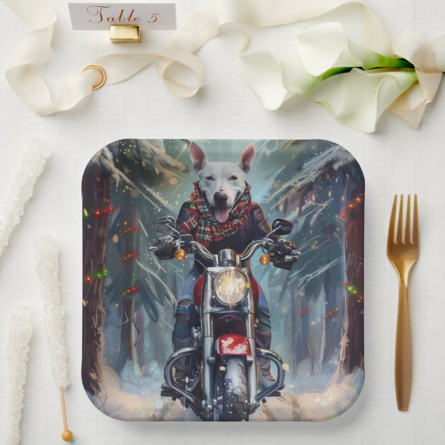 Bull Terrier Dog Riding Motorrad Weihnachten Pappteller (Hochzeit)
