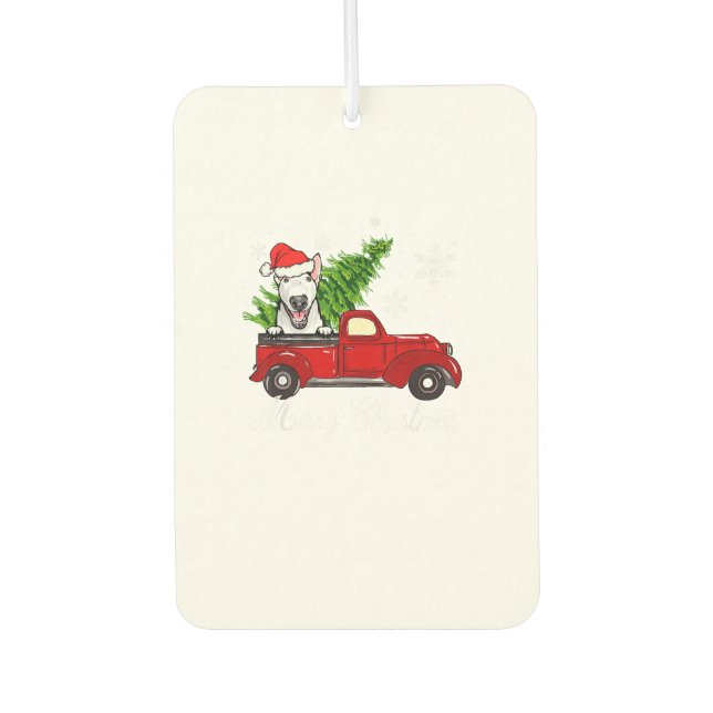 Bull Terrier Dog Riding Red Truck Weihnachtsdekor Autolufterfrischer (Vorderseite)
