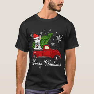 Bull Terrier Dog Riding Red Truck Weihnachtsdekor T-Shirt