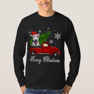 Bull Terrier Dog Riding Red Truck Weihnachtsdekor T-Shirt
