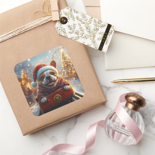 Bull Terrier Dog Roller Untersetzer Weihnachten Quadratischer Aufkleber (Schenken)