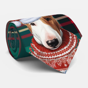 Bull Terrier Dog Rot und Grün Karierte Weihnachten Krawatte