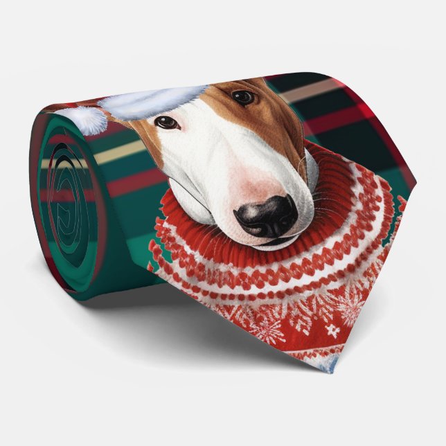 Bull Terrier Dog Rot und Grün Karierte Weihnachten Krawatte (Gerollt)