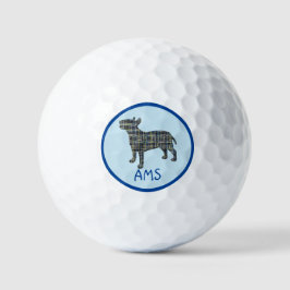 Bull Terrier Dog Silhouette Monogram Grid Blue Golfball