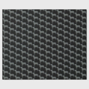 Bull Terrier Dog Silhouette Y&B Grid Black Geschenkpapier