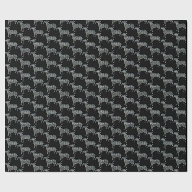 Bull Terrier Dog Silhouette Y&B Grid Black Geschenkpapier (Saum)