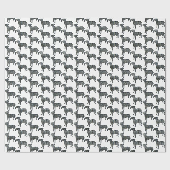 Bull Terrier Dog Silhouette Y&B Grid White Geschenkpapier (Saum)