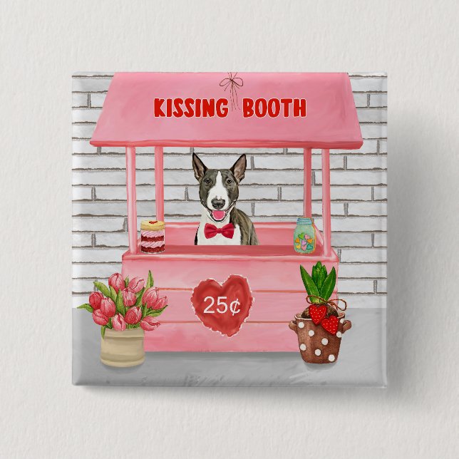 Bull Terrier Dog Valentine's Day Kissing Booth Button (Vorderseite)