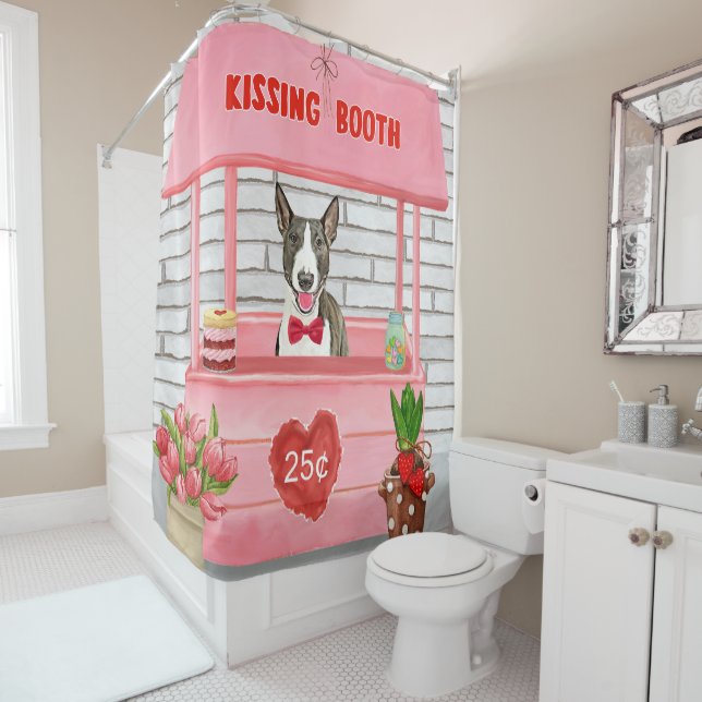 Bull Terrier Dog Valentine's Day Kissing Booth Duschvorhang (Beispiel)