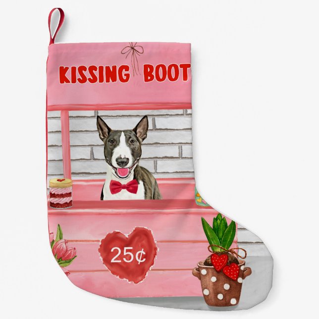 Bull Terrier Dog Valentine's Day Kissing Booth Kleiner Weihnachtsstrumpf (Vorderseite)