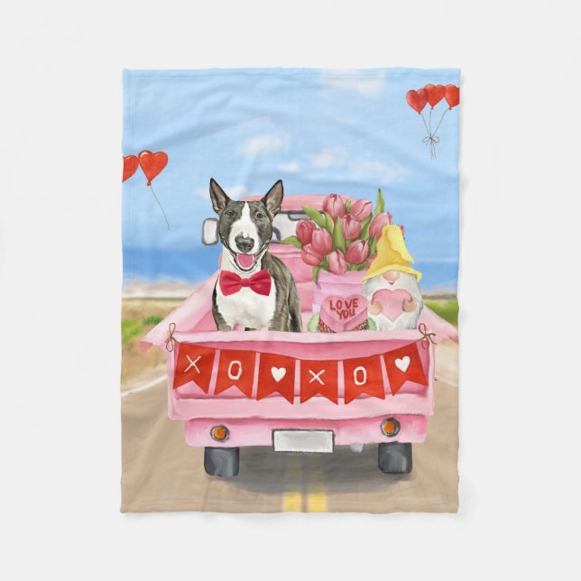Bull Terrier Dog Valentine's Day Lkw Herz Fleecedecke (Vorderseite)