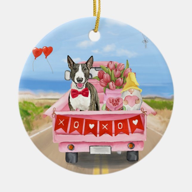 Bull Terrier Dog Valentine's Day Lkw Herz Keramik Ornament (Vorne)