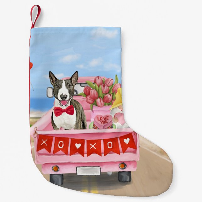 Bull Terrier Dog Valentine's Day Lkw Herz Kleiner Weihnachtsstrumpf (Vorderseite)