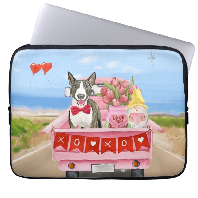 Bull Terrier Dog Valentine's Day Lkw Herz Laptopschutzhülle (Vorderseite)