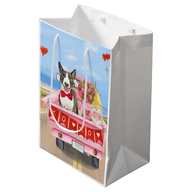 Bull Terrier Dog Valentine's Day Lkw Herz Mittlere Geschenktüte (Vorderseite Schrägansicht)