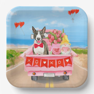 Bull Terrier Dog Valentine's Day Lkw Herz Pappteller
