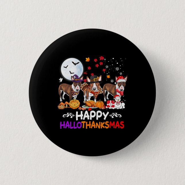 Bull Terrier Dog Weihnachten glücklich Hallothankm Button (Vorderseite)