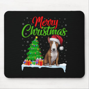 Bull Terrier Dog Weihnachtsbaum Lichter Funny Xmas Mousepad