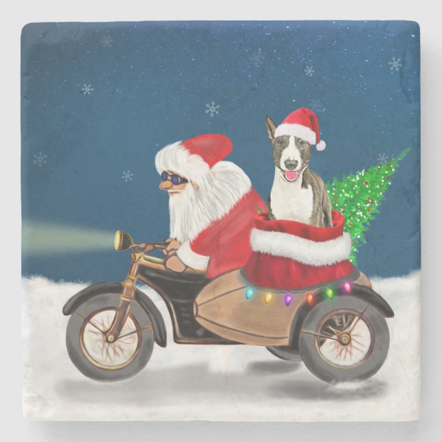 Bull Terrier Dog Weihnachtsmann Steinuntersetzer (Vorderseite)