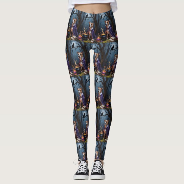 Bull Terrier Dog Whimsical Halloween Malerei Leggings (Vorderseite)