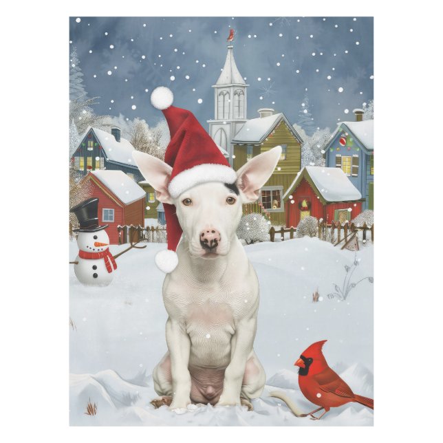 Bull Terrier Dog Winter Wunderland Weihnachtsfreud Tischdecke (Vorderseite)