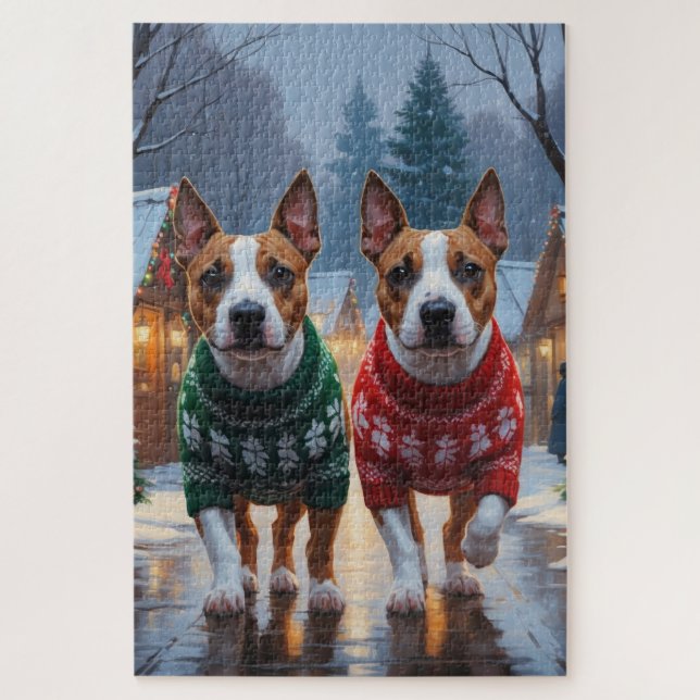 Bull Terrier Dogs Christmas Snow Holiday (Vertikal)