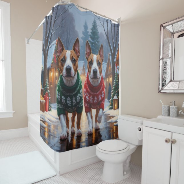 Bull Terrier Dogs Christmas Snow Holiday Duschvorhang (Beispiel)