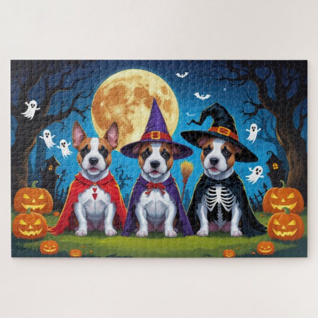 Bull Terrier Dogs Pumpkin Halloween Funny (Horizontal)