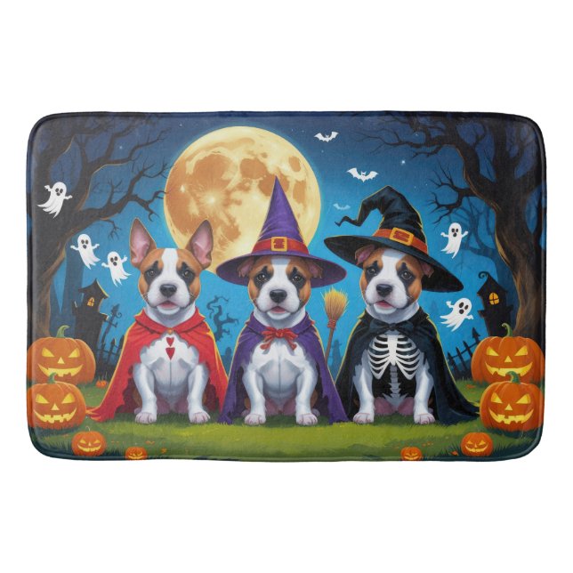 Bull Terrier Dogs Pumpkin Halloween Funny Badematte (Vorderseite)