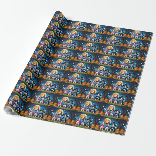 Bull Terrier Dogs Pumpkin Halloween Funny Geschenkpapier (Ungerollt)