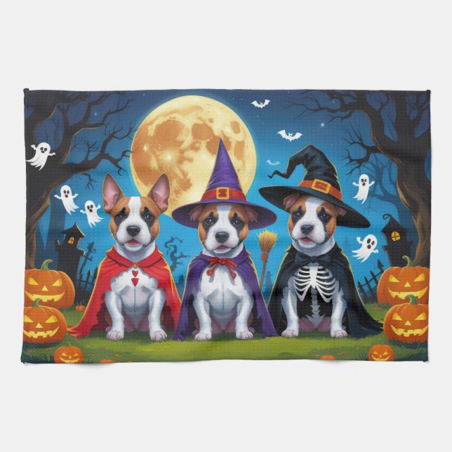 Bull Terrier Dogs Pumpkin Halloween Funny Geschirrtuch (Horizontal)
