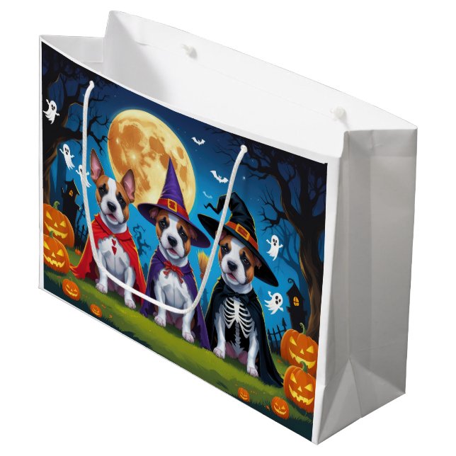 Bull Terrier Dogs Pumpkin Halloween Funny Große Geschenktüte (Vorderseite Schrägansicht)