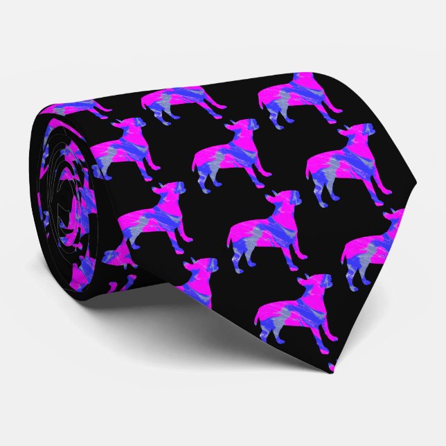 Bull Terrier English Dog PinkBlue Silhouette Black Krawatte (Gerollt)