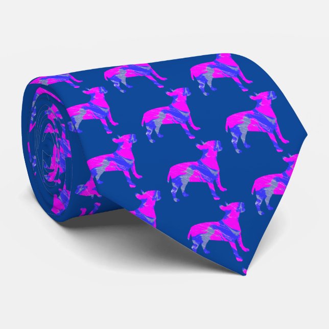 Bull Terrier English Dog PinkBlue Silhouette Blue Krawatte (Gerollt)