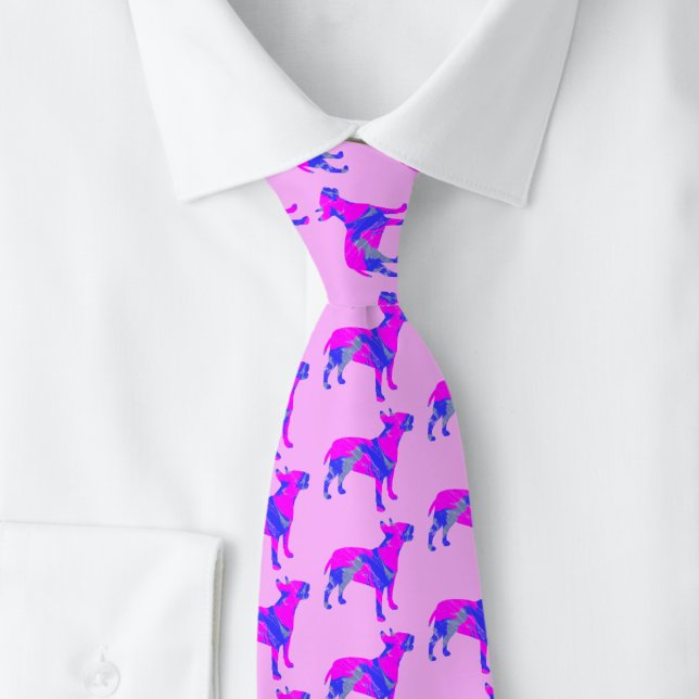Bull Terrier English Dog PinkBlue Silhouette Pink Krawatte (English Bull Terrier dog pink silhouette tie)