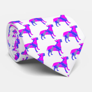 Bull Terrier English Dog PinkBlue Silhouette White Krawatte