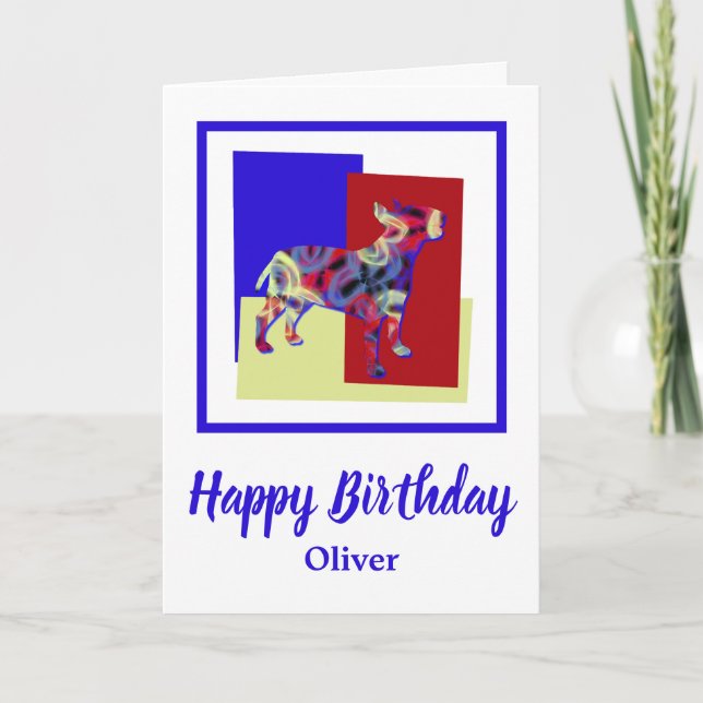 Bull Terrier English Dog Red Blue Yellow Birthday Karte (Vorderseite)